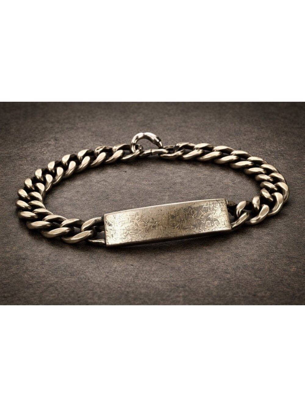 Heavy Vintage Sterling Silver ID Bracelet 50g 8” Chunky Curb Chain Military